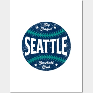 Seattle Retro Big League Baseball - White Posters and Art